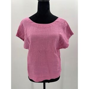 Madewell Women's Pink Linen Short Sleeve Boxy Top Size‎ Small Summer Casual